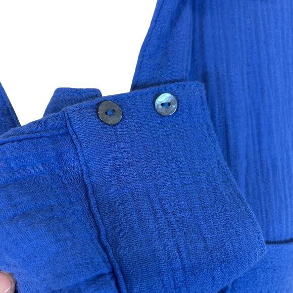 Magaschoni Blue Gauze Organic Cotton Dress/cover up  button down Size Small - Picture 6 of 10